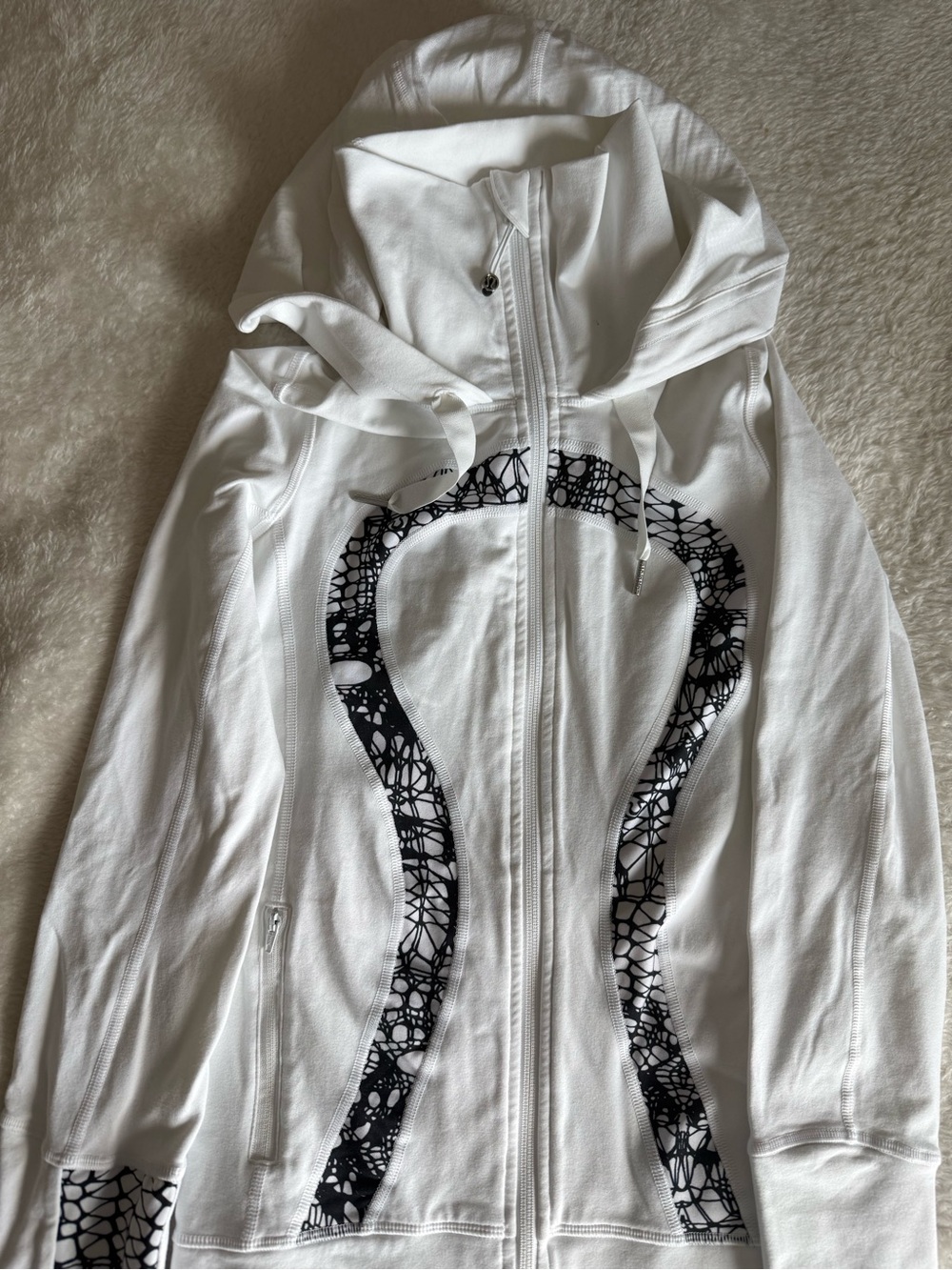 lululemon athletica White Full-Zip Hoodie with Black Patterned Accents